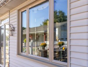 exterior view of bay windows on family home